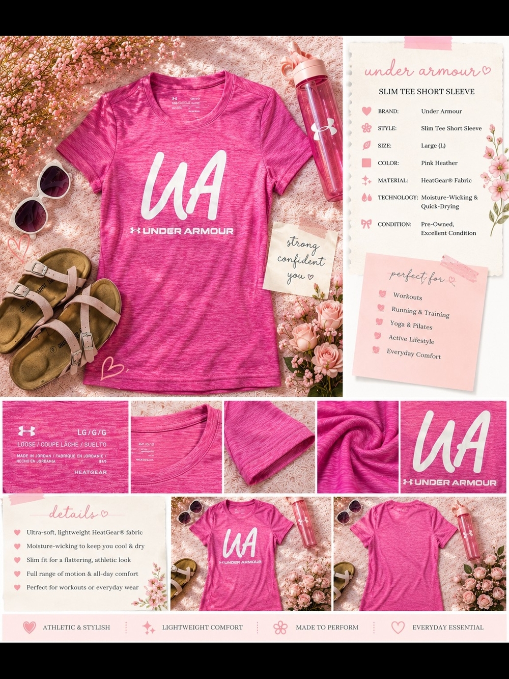 Under Armour Pink Heather Logo Slim Tee